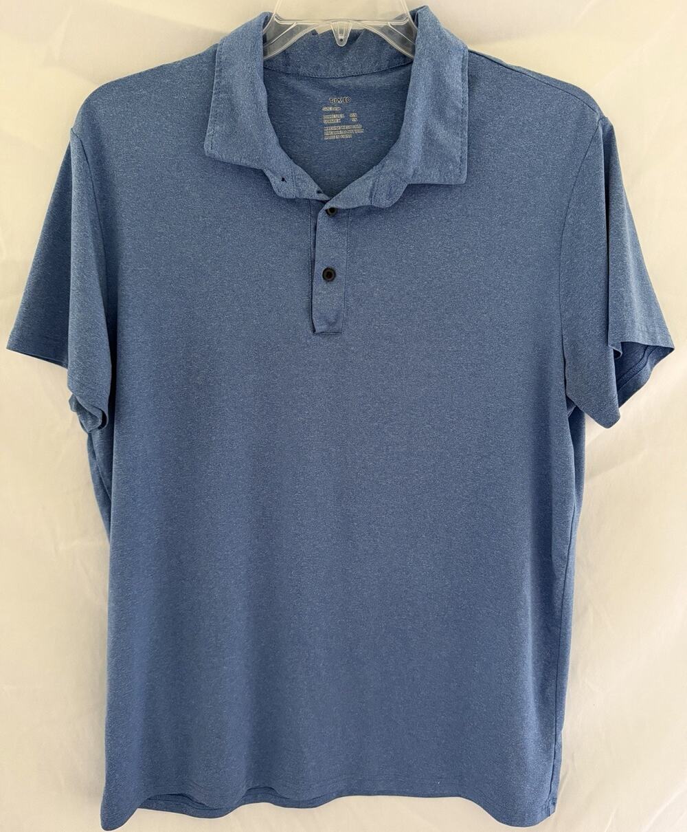 Telaleo Polo Shirt Mens Large Blue Solid Short Sleeve Polyester Spandex